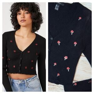 Forever 21 🍄 Mushroom Embroidered Ribbed Knit Cardigan Sweater | Large